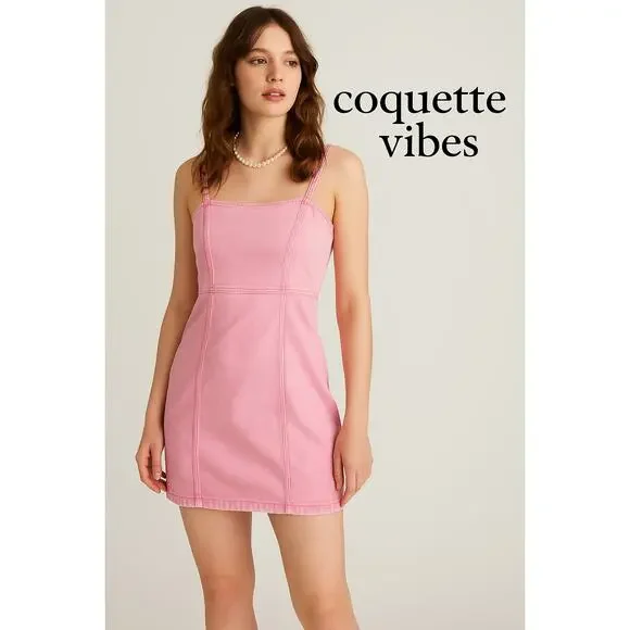 Y2k Vintage Pink Acid Wash Denim Mini Dress Size Small - Picture 6 of 6